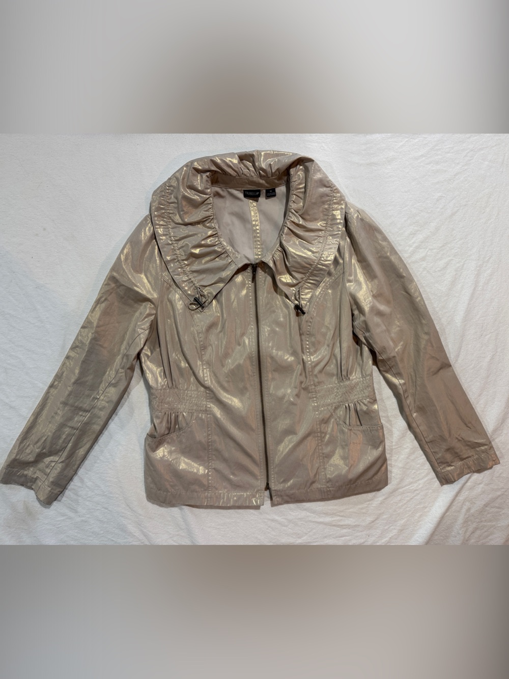 Tribella Champagne Gold Metallic Full-Zip Shimmer Lightweight Jacket - Size 12